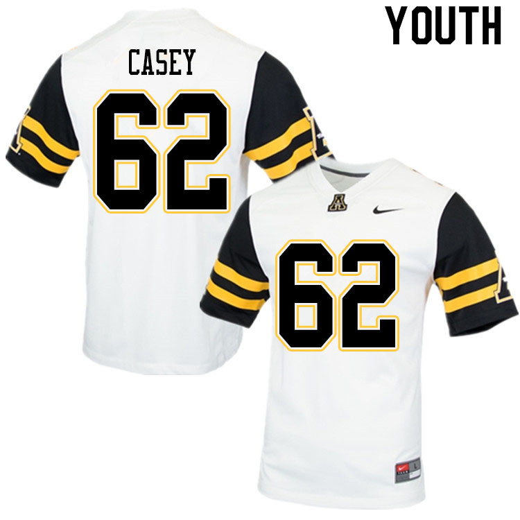 Youth #62 Ryker Casey Appalachian State Mountaineers College Football Jerseys Sale-White - Click Image to Close